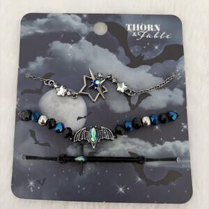 Bat Wing Star Dagger Set Thorn & Fable New Hot Topic Bracelet Jewelry Black Blue